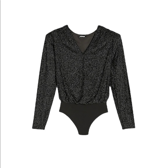 Express Tops - EXPRESS Metallic Velvet V-neck Thong bodysuit